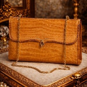 LUCILLE DE PARIS Genuine Crocodile Evening Bag Honey Color Mark Cross Era